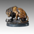 Animal Bronze Sculpture Lion Snake Carving Decor Brass Statue Tpal-055